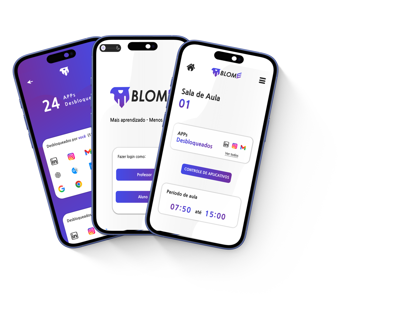 Telas do aplicativo BLOME